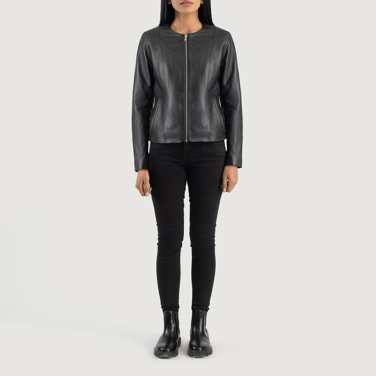 Elixir Collarless Veste en Cuir pour Femme – Vue produit alternative 3