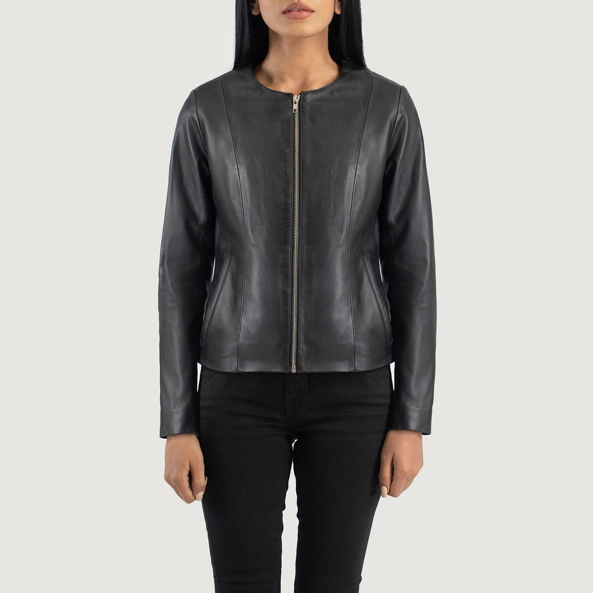 Elixir Collarless Veste en Cuir pour Femme – Vue produit alternative 4
