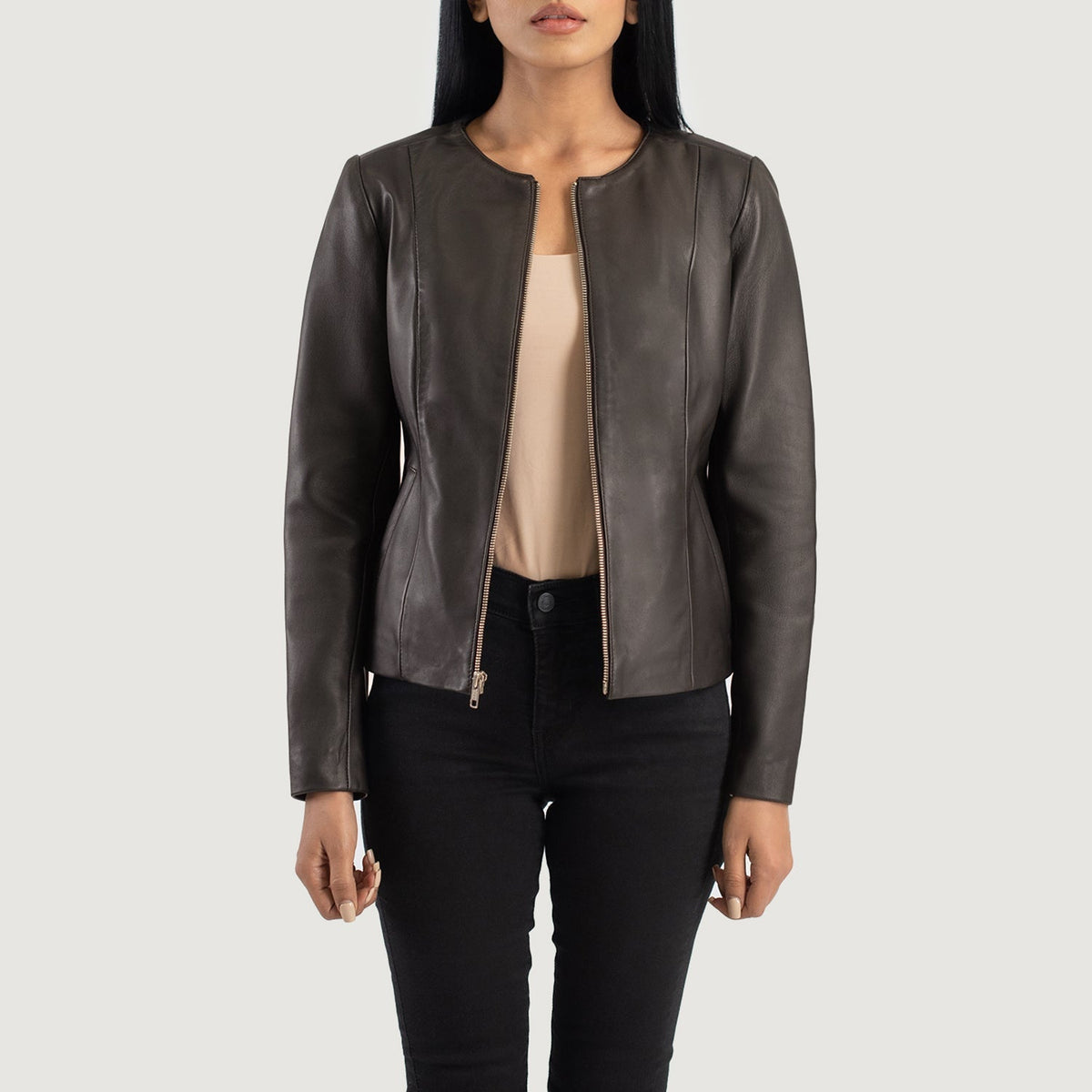 Elixir Collarless Veste en Cuir pour Femme – Vue produit alternative 1