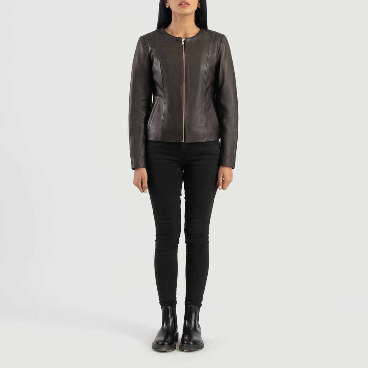 Elixir Collarless Veste en Cuir pour Femme – Vue produit alternative 3