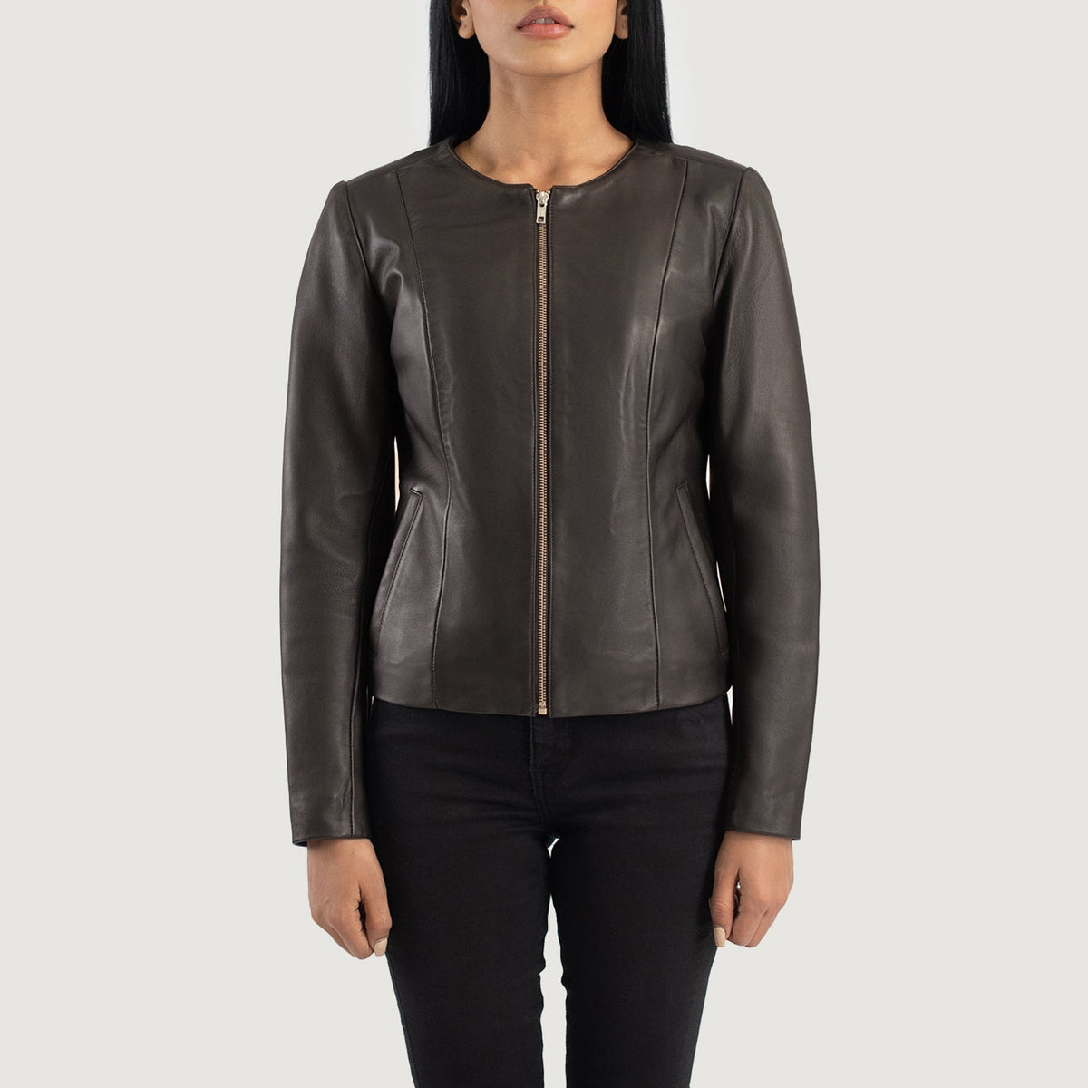 Elixir Collarless Veste en Cuir pour Femme – Vue produit alternative 4