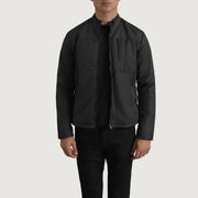 Elliot Noir Lightweight Veste en Cuir pour Homme in Black Full-Grain Leather - Vue de face &amp; silhouette ajustée | Acheter en ligne