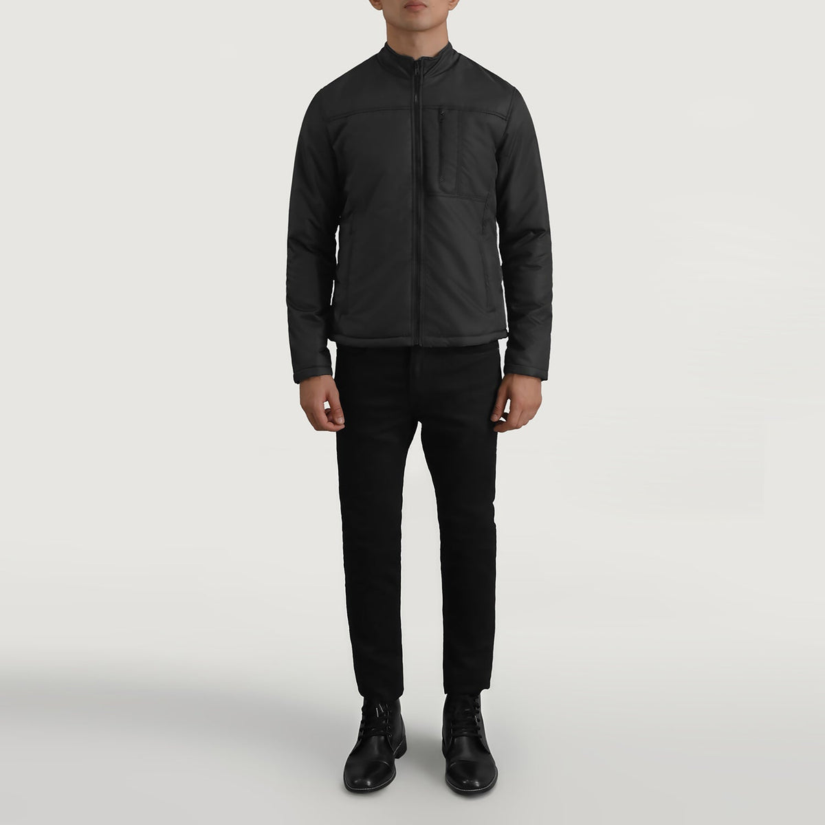 Elliot Noir Lightweight Veste en Cuir pour Homme - Vue de profil avec coupe de manche ergonomique