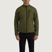 
Vue détaillée of Classic Collar & Zipper Hardware on Elliot Vert Lightweight Veste en Cuir pour Homme