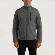 Vue détaillée of Classic Collar &amp; Zipper Hardware on Elliot Gris Lightweight Veste en Cuir pour Homme