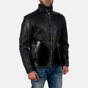
Vue détaillée of High neck with Belt & Zipper Hardware on Equilibrium Noir Veste en Cuir pour Homme