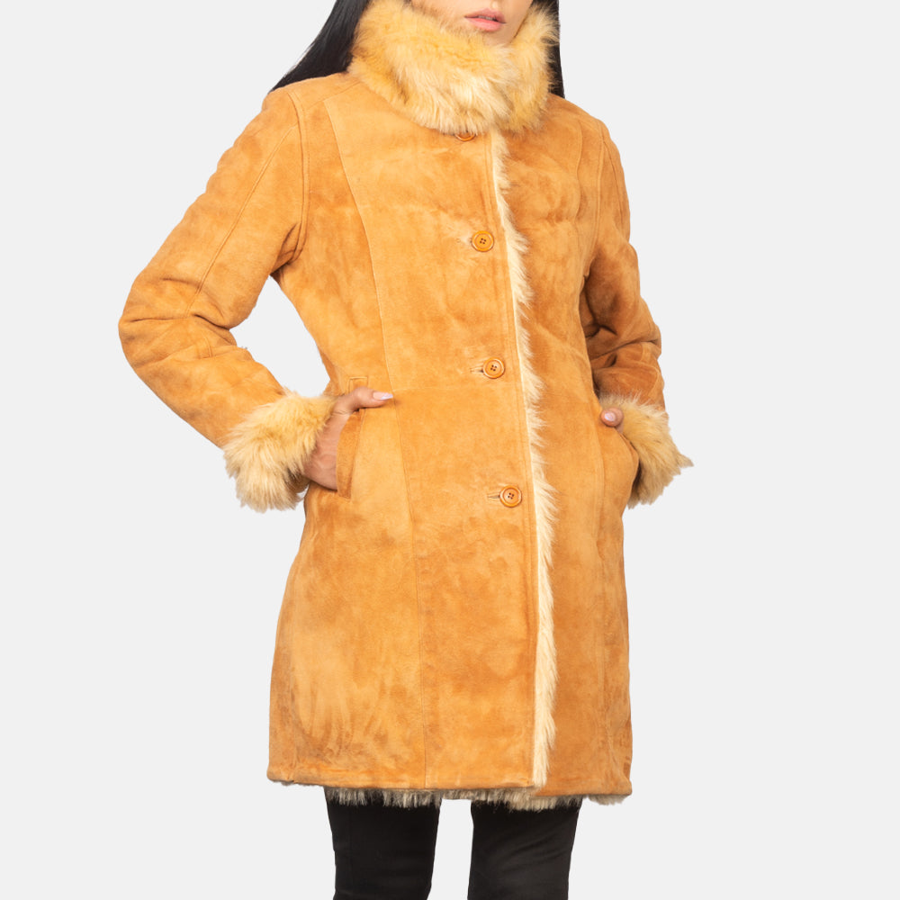 
Vue détaillée of Notch & Button Hardware on Erica Beige Leather Coat