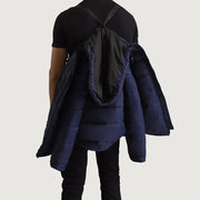 Vue détaillée of Classic Collar &amp; Zipper With Wind Flap Hardware on Erico Bleu Hooded Puffer Veste en Cuir pour Homme