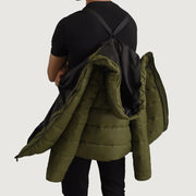 
Vue détaillée of Classic Collar & Zipper With Wind Flap Hardware on Erico Vert Hooded Puffer Veste en Cuir pour Homme