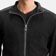 Vue détaillée of High Neck &amp; Zipper Hardware on Men's Ethan Hybrid Suede Blouson Bomber en Cuir pour Homme