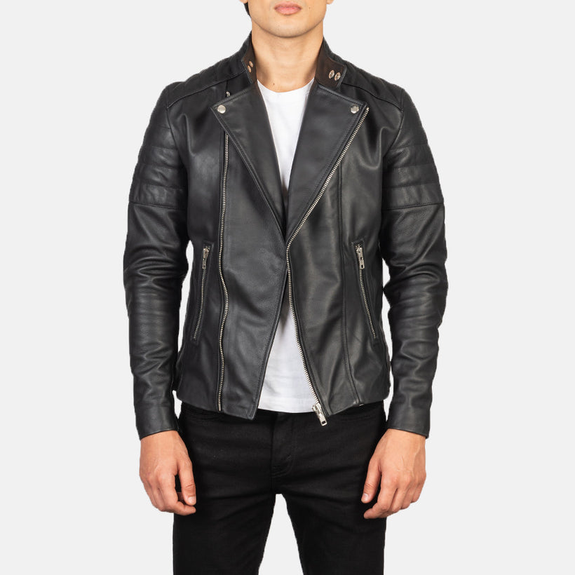 Faisor Mocha Veste Motard en Cuir pour Homme
