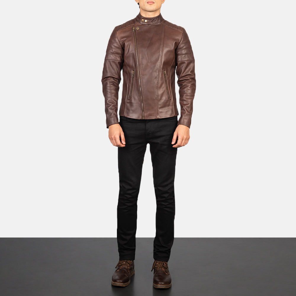 Faisor Mocha Veste Motard en Cuir pour Homme – Vue produit alternative 3