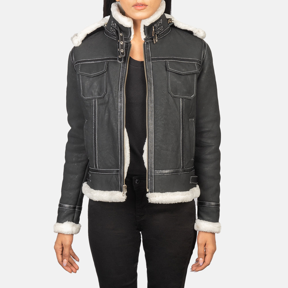 Fiona Hooded Veste en Peau Lainée pour Femme – Vue produit alternative 1