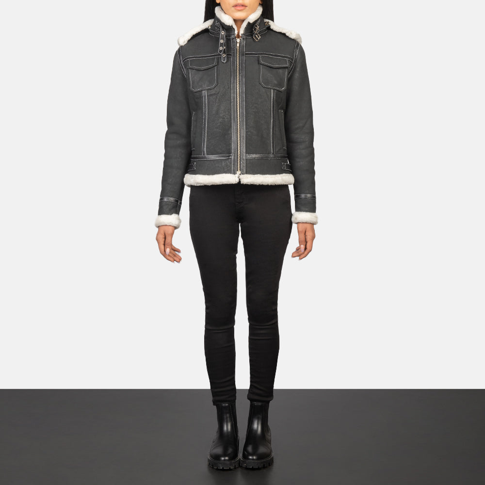 Fiona Hooded Veste en Peau Lainée pour Femme – Vue produit alternative 3
