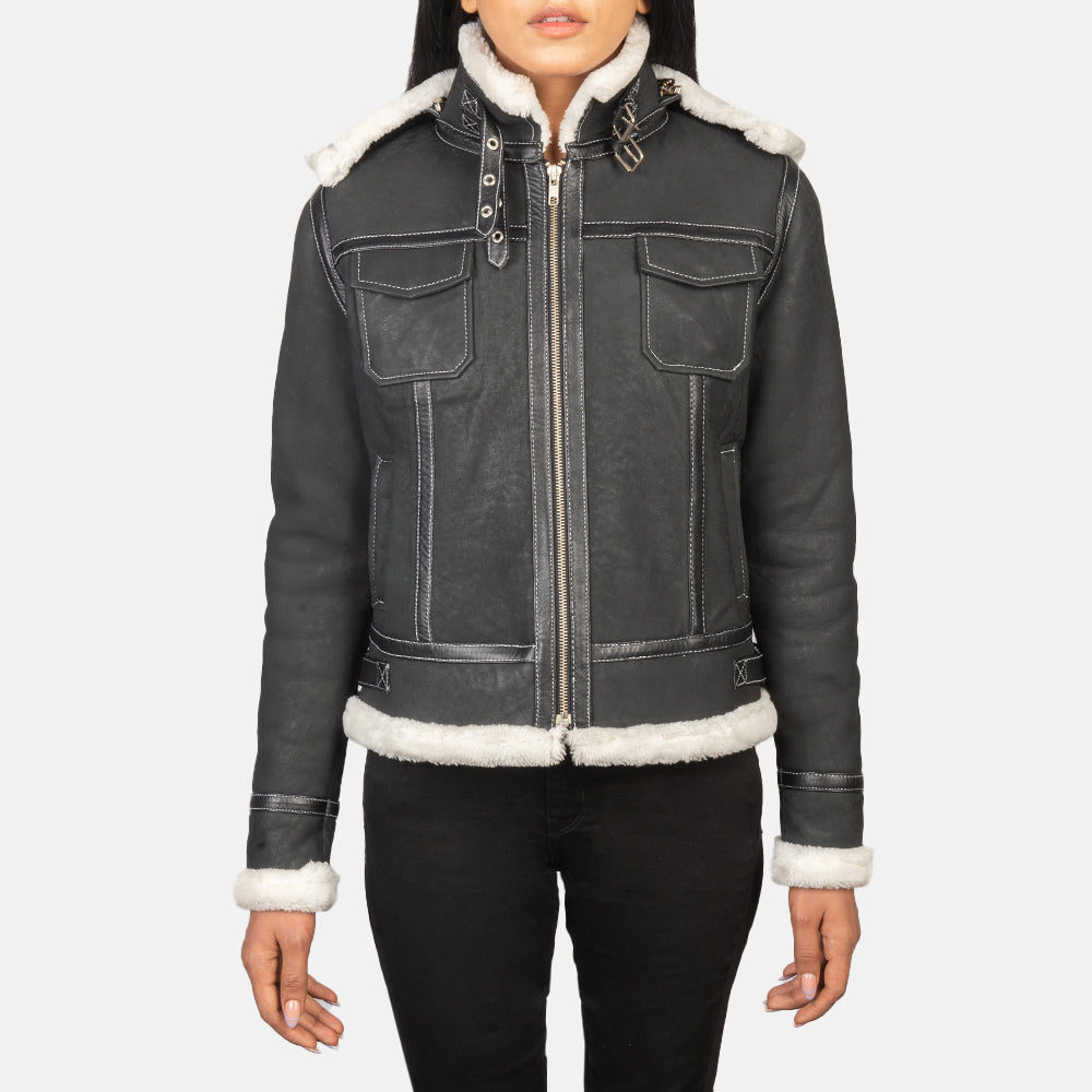 Fiona Hooded Veste en Peau Lainée pour Femme – Vue produit alternative 4