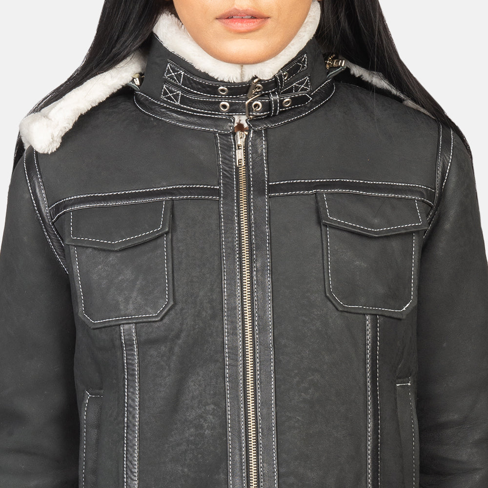 Fiona Hooded Veste en Peau Lainée pour Femme – Vue produit alternative 6