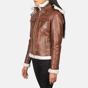 Brown Sheepskin Snuffed Bomber Jacket - Vue de dos avec coupe ajustée aux épaules &amp; ourlet soigné