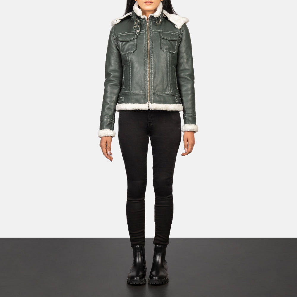 Fiona Hooded Veste en Peau Lainée pour Femme – Vue produit alternative 2