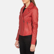Red Sheepskin Leather Biker Jacket - Vue de dos avec coupe ajustée aux épaules &amp; ourlet soigné