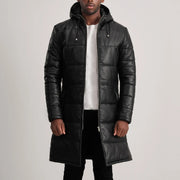 
Floyd Tan Hooded Leather Puffer Coat in Tan Brown Sheepskin Leather - Vue de face & silhouette ajustée | Acheter en ligne
