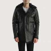 Men's Furcliff Noir Manteau en Cuir pour Homme in Black Sheepskin Leather - Vue de face &amp; silhouette ajustée | Acheter en ligne