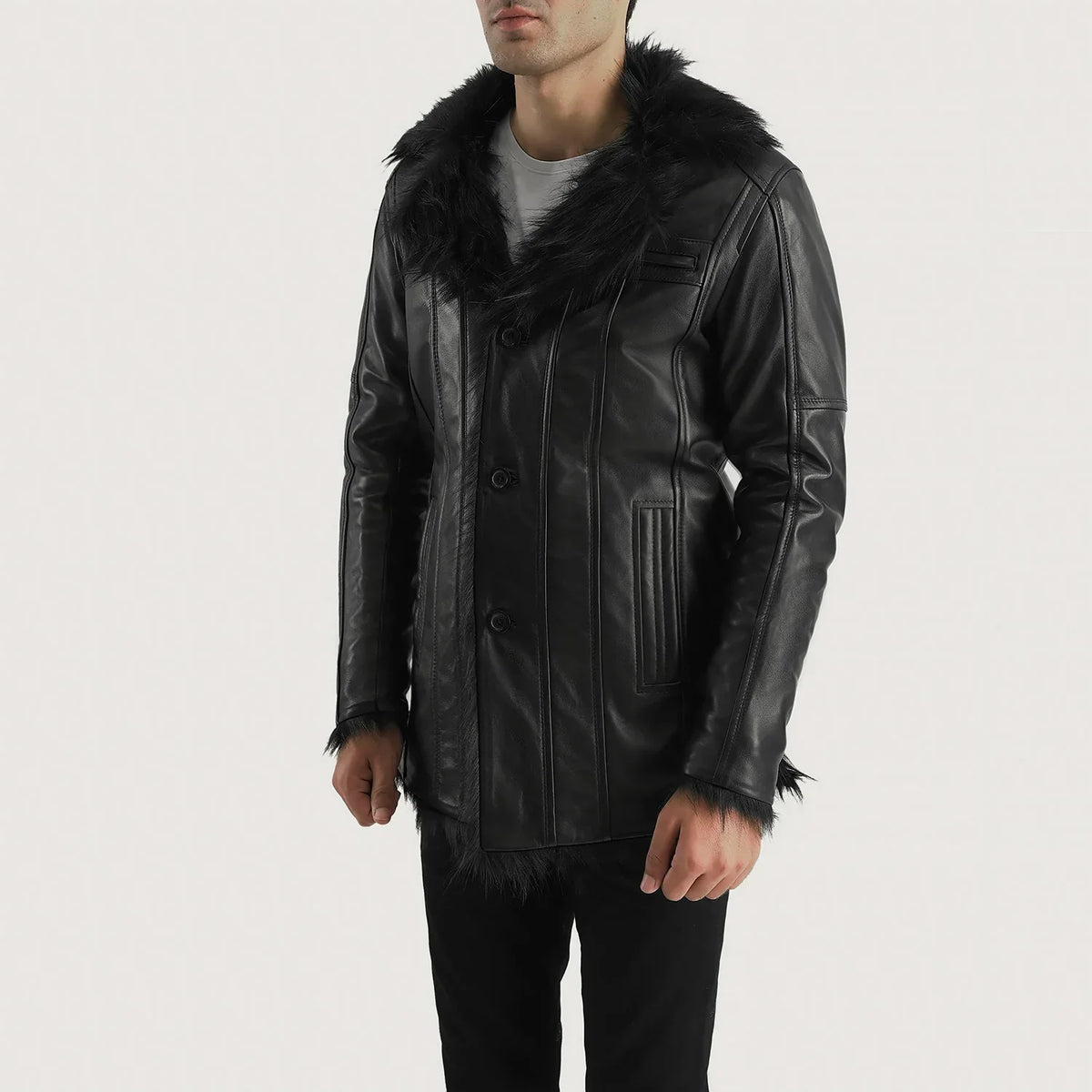 Black Sheepskin Leather Aviator Jacket - Vue de dos avec coupe ajustée aux épaules &amp; ourlet soigné