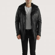 Men's Furcliff Noir Manteau en Cuir pour Homme - Vue de profil avec coupe de manche ergonomique