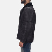 Black Shearling Leather (Double Face) Aviator Jacket - Vue de dos avec coupe ajustée aux épaules &amp; ourlet soigné