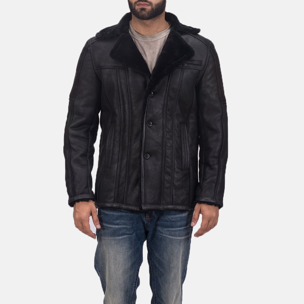 Men's Furcliff Double Face Shearling Manteau en Cuir pour Homme - Vue de profil avec coupe de manche ergonomique