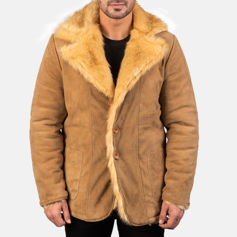 Men's Furlong Beige Leather Coat in Beige Goatskin Suede - Vue de face &amp; silhouette ajustée | Acheter en ligne