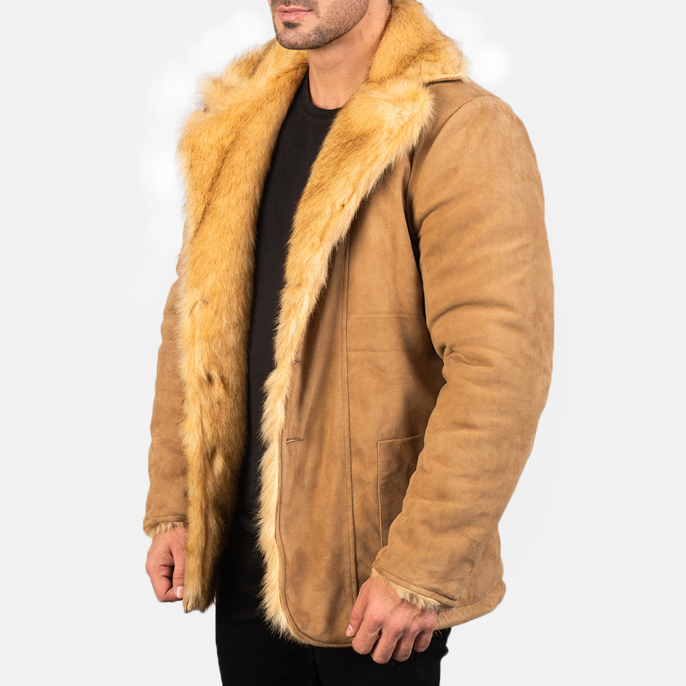 Vue détaillée of Notch &amp; Button Hardware on Men's Furlong Beige Leather Coat