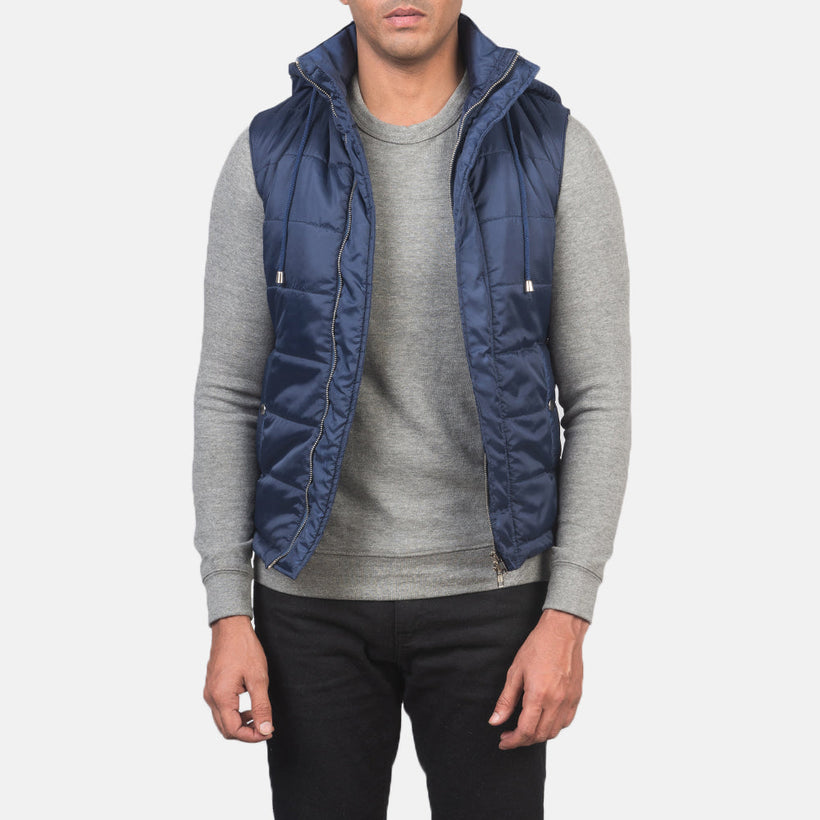 Fuston Bleu Doudoune sans manches à capuche pour Homme