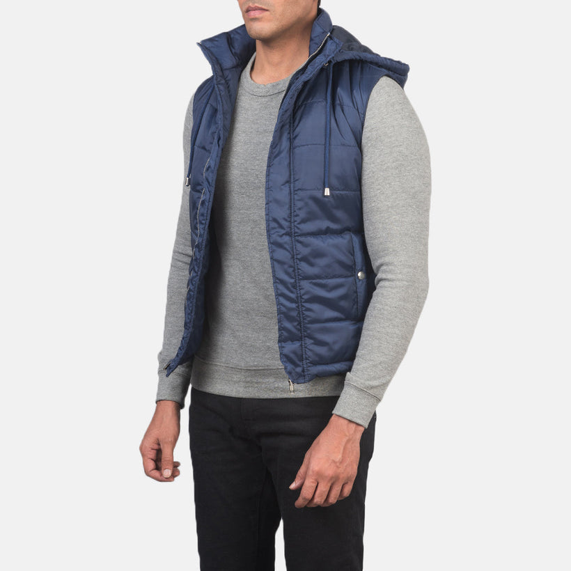 Fuston Bleu Doudoune sans manches à capuche pour Homme