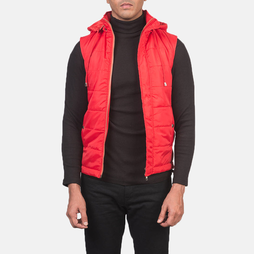 Fuston Rouge Doudoune sans manches à capuche pour Homme