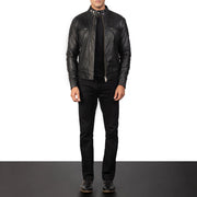 Men's Gatsby Quilted Black Leather Biker Jacket - Vue de profil avec coupe de manche ergonomique