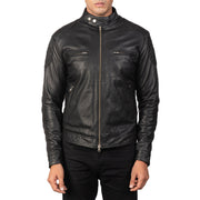 Vue détaillée of Band with snap buttons &amp; Zipper Hardware on Men's Gatsby Quilted Black Leather Biker Jacket