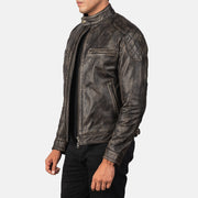 Distressed Brown Goatskin Leather Biker Jacket - Vue arrière montrant la carrure ajustée et l'ourlet net