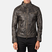 Gatsby Quilted Distressed Brown Leather Jacket - Vue de profil mettant en valeur la coupe de manche