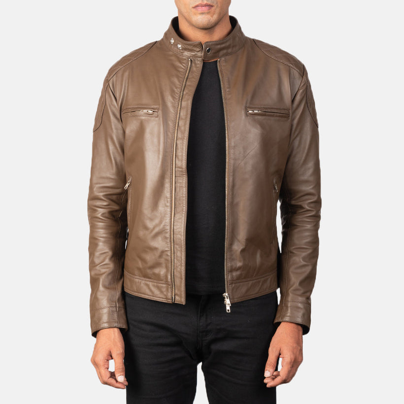 Gatsby Mocha Veste Motard en Cuir pour Homme