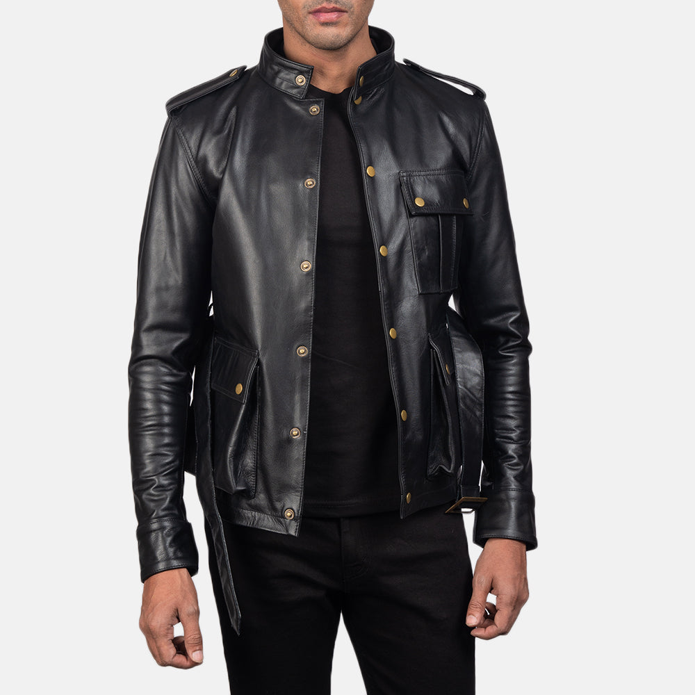 Germain Noir Veste en Cuir pour Homme - Vue de profil avec coupe de manche ergonomique