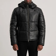 
Vue détaillée of High neck & Zipper Hardware on Gordon Tan Hooded Leather Puffer Jacket