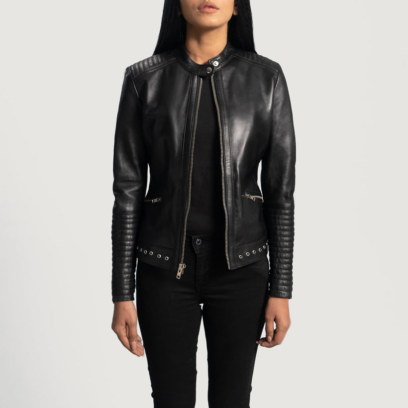 Haley Ray Noir Veste Motard en Cuir pour Femme
