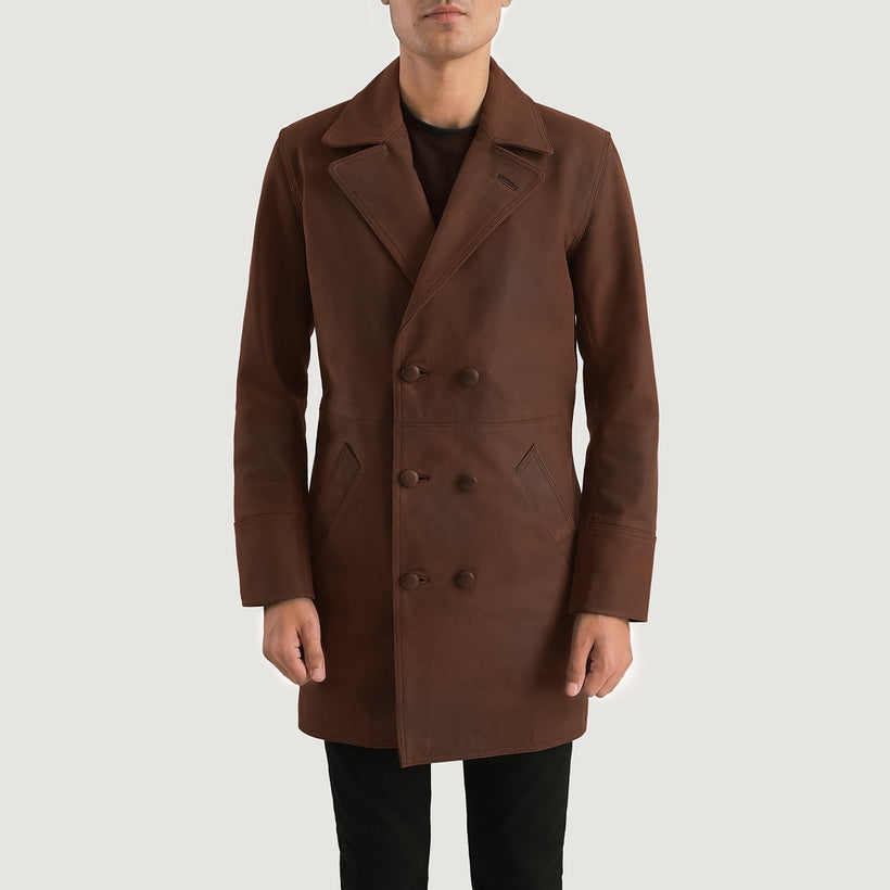 Half Life Marron Manteau en Cuir pour Homme