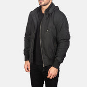Black Polyester Bomber Jacket - Vue de dos avec coupe ajustée aux épaules &amp; ourlet soigné