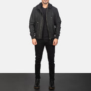 Men's Hanklin Ma-1 Black Hooded Bomber Jacket - Vue de profil avec coupe de manche ergonomique