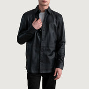 Haven Black Leather Shirt in Black Sheepskin Leather - Vue de face &amp; silhouette ajustée | Acheter en ligne