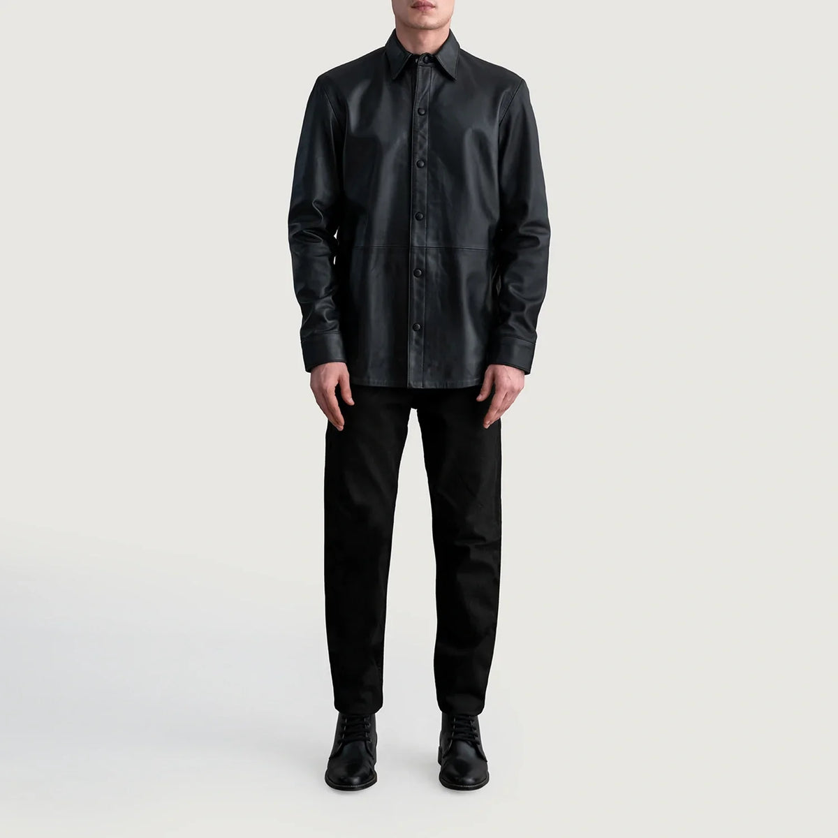 Vue détaillée of Shirt &amp; Leather Buttons Hardware on Haven Black Leather Shirt