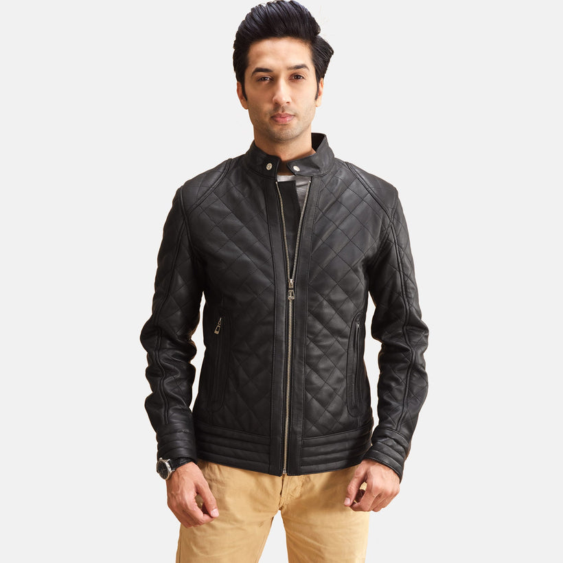 Henry Matelassé Noir Veste en Cuir pour Homme