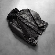 Zipper & Hem Craftsmanship Construction Detail on Men's Highschool Black Leather Jacket