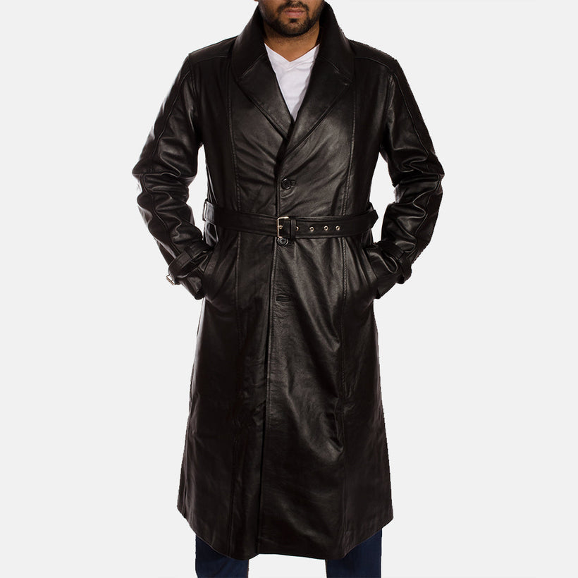 Hooligan Noir Trench-coat en Cuir pour Homme